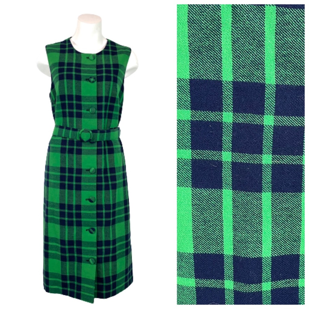 Vintage Kinloch Andersen Pure Scottish Wool Plaid Button Front Dress Size Large